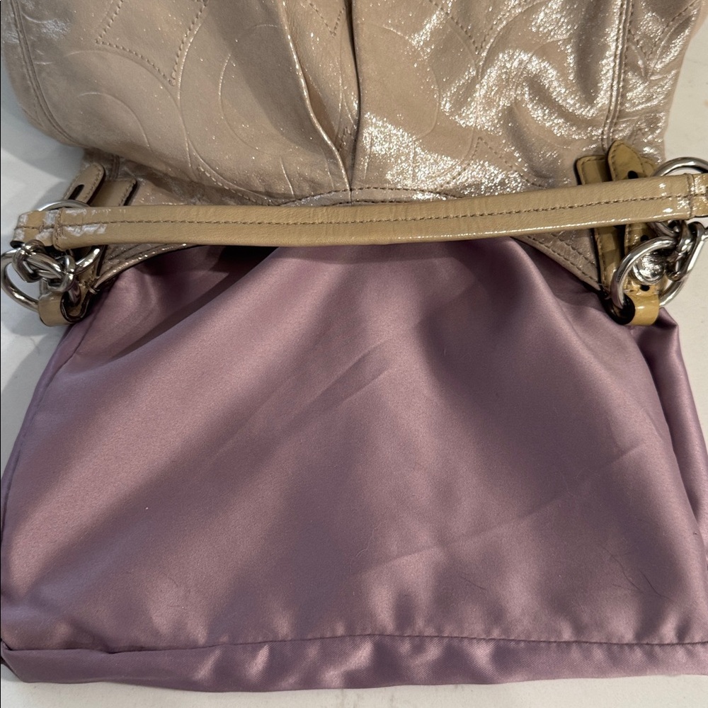Coach Maggie Metallic Beige Quilted Shoulder Bag, EUC - Picture 11 of 15